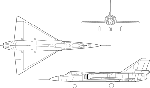 Orthographically projected diagram of the Convair F-106A Delta Dart.