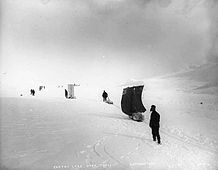 Stampeder on frozen Crater Lake after Chilkoot Pass, 1898