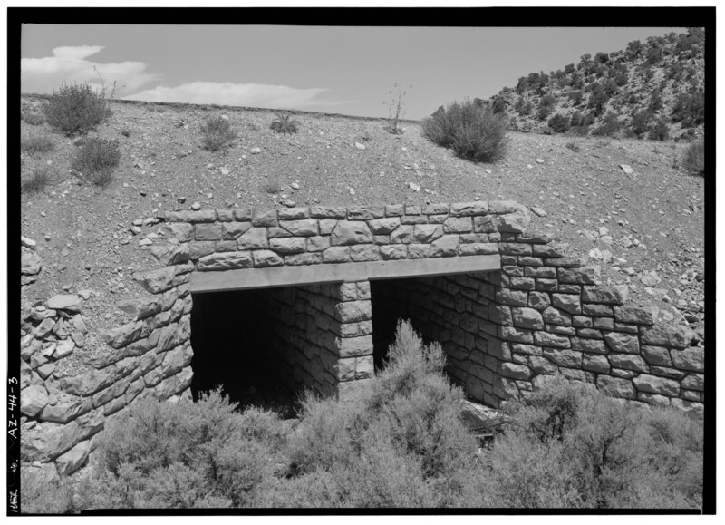 File:DOUBLE BOX CULVERT ON OLD ROAD AT MILE 1.1 FROM OLD ROAD ACCESS INTERSECTION, FACING NW. - East Rim Drive, Between South Entrance Road and park boundary, Grand Canyon, Coconino HAER ARIZ,3-GRACAN,6-3.tif