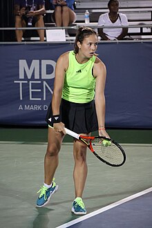 Kasatkina playing in the first round of the 2023 Washington Open Daria Kasatkina (2023 DC Open) 01.jpg