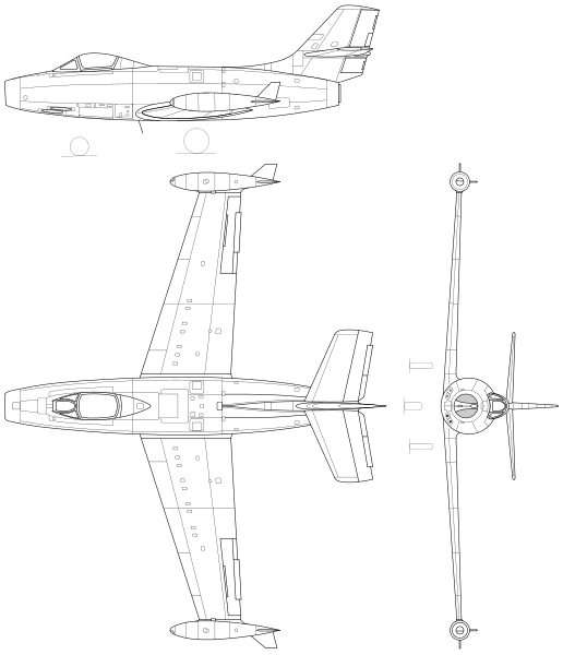 Soubor:Dassault Ouragan 3-view.svg