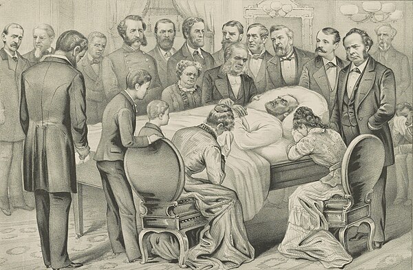 A depiction of Garfield at her husband's deathbed