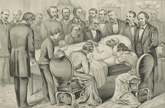 A depiction of Garfield at her husband's deathbed