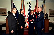 General Myers is sworn in as chairman of the Joint Chiefs of Staff by Department of Defense general counsel William J. Haynes II on 1 October 2001. Defense.gov News Photo 011001-D-2987S-004.jpg