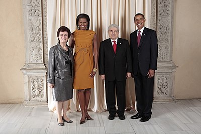 Cyprus president Dimitris Christofias and Cyprus first lady with U.S. President Barack Obama and Michelle Obama