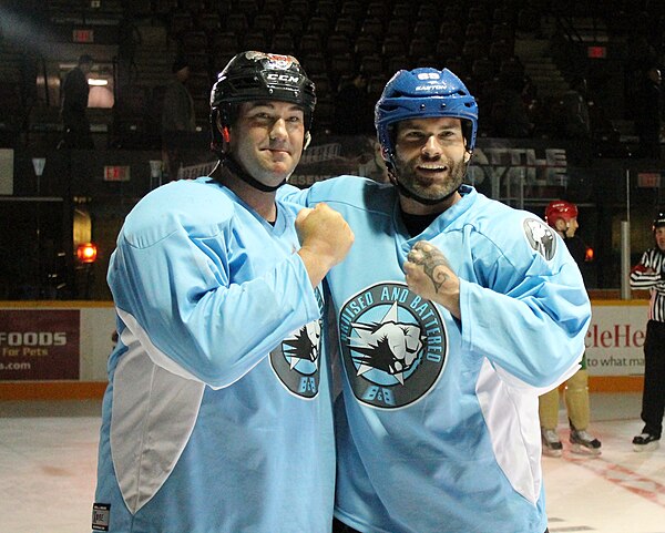 Doug Smith (left) and Scott on the set of Goon: Last of the Enforcers (2017).