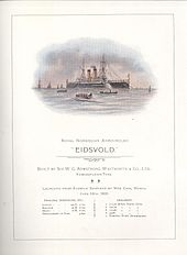 Eidsvold launch card in Tyne & Wear Archives & Museums collection item 450/1, launched at Elswick 14 June 1900 for the Royal Norwegian Navy. Eidsvold launch card June 14th 1900.jpg