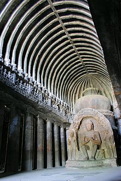Statue of the Buddha seated. A part of the Carpenter's cave (Buddhist Cave 10).