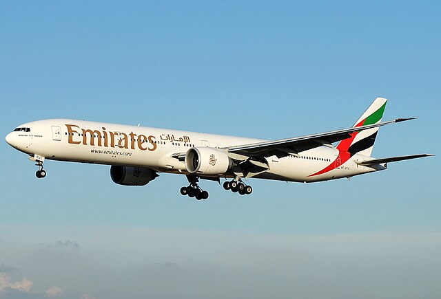 A Boeing 777-300ER of Dubai-based Emirates, one of the two flag carriers of the United Arab Emirates