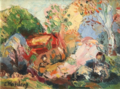 Entraygues, Les Arbres roses, 1942, huile sur carton, 17,8 × 22,8 cm, coll. privée.