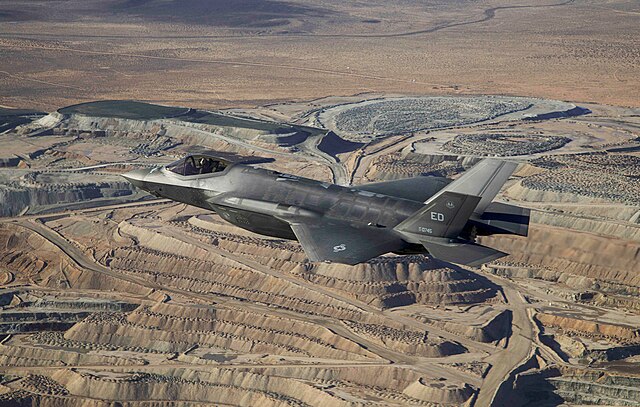 A F-35A of the 461st Flight Test Squadron over the Mojave Desert