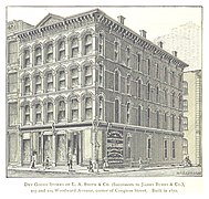 FARMER(1884) Detroit, p828 DRY GOODS STORES OF L.A. SMITH & CO. (SUCCESSORS TO JAMES BURNS & CO.), 107 AND 109 WOODWARD AVENUE, CORNER OF CONGRESS STREET. BUILT IN 1871.jpg