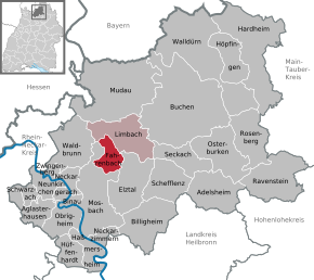Poziția Fahrenbach pe harta districtului Neckar-Odenwald-Kreis