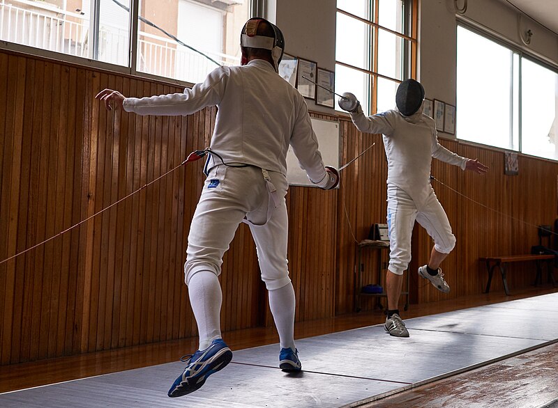 File:Fencing in Greece. The training at Athenaikos Fencing Club. Stamatis Koutsouflakis (left) and Aris Koutsouflakis (right).jpg