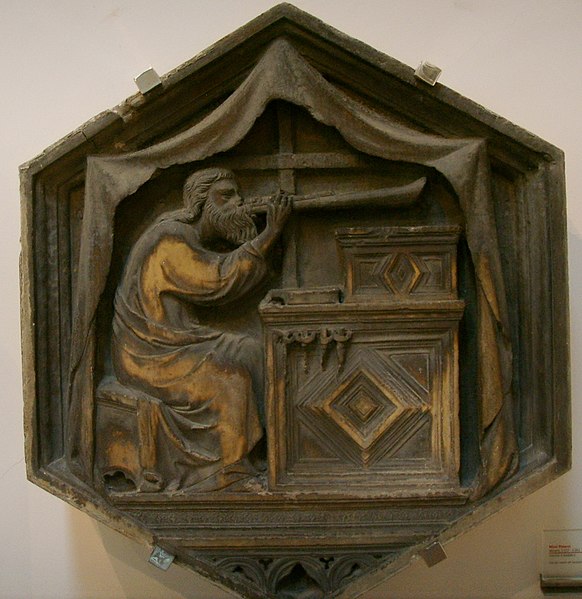Panel of Jubal playing the flute by Nino Pisano, 1334–1336