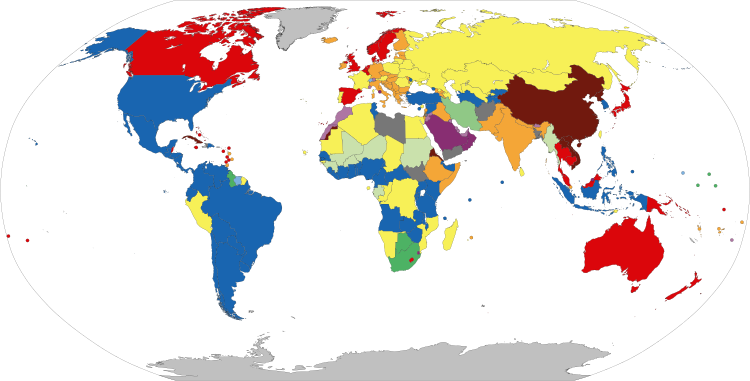 A color-coded legend of forms of government