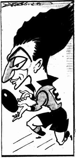 Lionel Coventry cartoon of Fos Williams from 1947 during his time with West Adelaide.