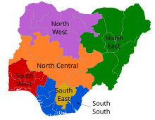 The six geopolitical zones of Nigeria. Geopolitical Zones of Nigeria.svg