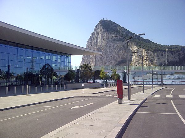 New passenger terminal, with Rock of Gibraltar behind it