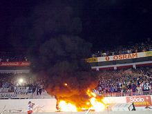 Grêmio hooligans set Internacional's Estádio Beira-Rio on fire during a Grenal derby in 2006.