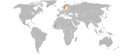 Gine-Bissau ve İsveç'in konumlarını gösteren harita