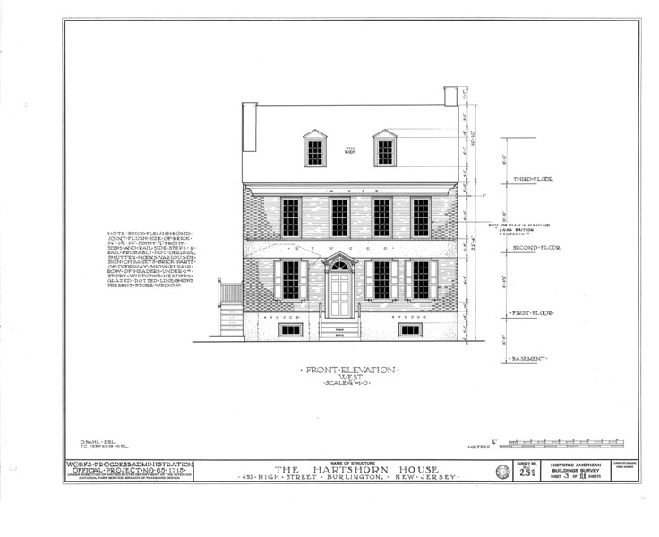 File:Hartshorn Pearson-How House, 453 High Street, Burlington, Burlington County, NJ HABS NJ,3-BURL,15- (sheet 3 of 11).tif