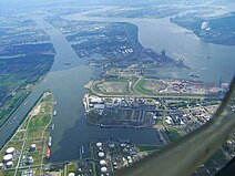 Luftfoto av havnen i Antwerpen