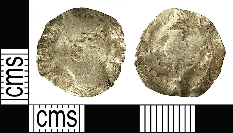 File:IOW-EE3825 Post-Medieval Coin, Eighth Thistle Merk of James VI of Scotland (FindID 455614).jpg