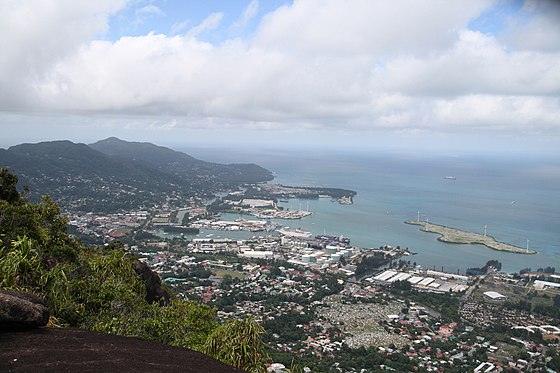 Skyline of Victoria, capital and largest city of Seychelles