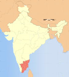 Map of India with the location of ತಮಿಳುನಾಡು highlighted.