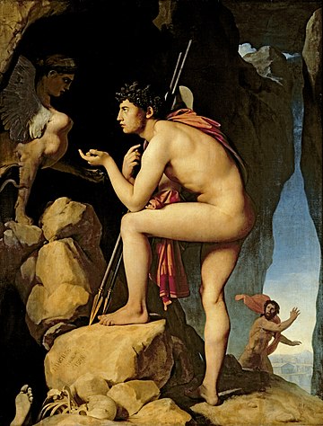 Oedipus complex: Oedipus explains the riddle of the Sphinx, Jean Auguste Dominique Ingres (c. 1805)