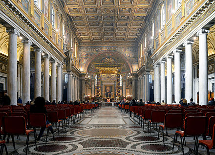 Interior of the basilica: view down the nave towards the high altar