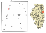 Iroquois County Illinois Incorporated and Unincorporated areas Danforth Highlighted.svg