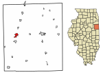 Iroquois County Illinois Incorporated and Unincorporated areas Gilman Highlighted.svg