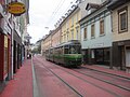 Tramvai SGP Graz circulând pe Jakoministraße
