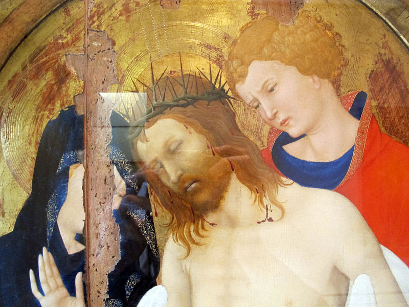 Jean malouel (attr.), cristo in pietà sostenuto da san giovanni, con la vergine e due angeli, 1405-10 ca. 02.JPG