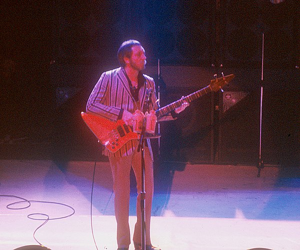 Entwistle performing with the Who at the Manchester Apollo in 1981