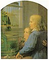 Jeunes allemands avec un perroquet amazone en cage, peint en 1835 par Georg Friedrich Kersting