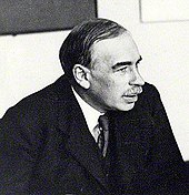 John Maynard Keynes, the principal representative of the British Treasury, denounced the Treaty as a "Carthaginian peace". Keynes 1933.jpg