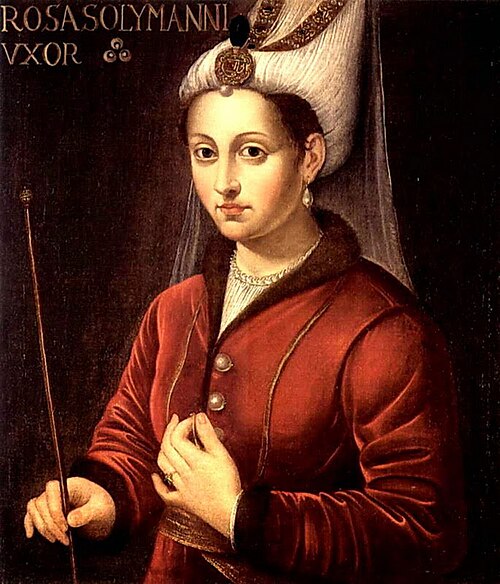 16th century Latin oil painting of Hürrem Sultan titled Rosa Solymanni Vxor (Rosa, Süleyman's Wife)