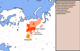 Répartition géographique des langues permiennes et leur classification.