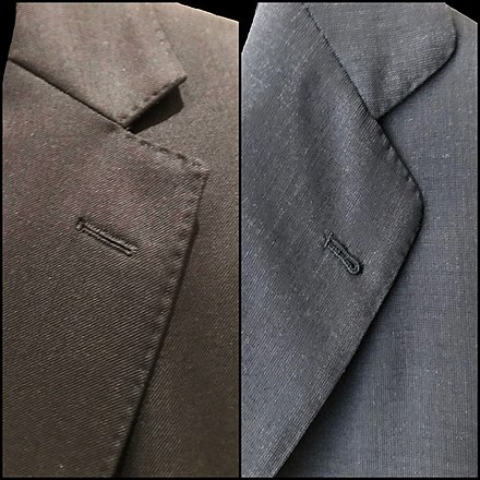 Comparison of two notched lapel cuts: English (left) and Spanish (right). The former is the most commonly seen notched lapel[21]