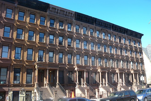 Row houses on Lenox Avenue between 122nd and 123rd Streets are part of the Mount Morris Park Historic District