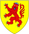 Lion of Katzenelnbogen (crowned); arms of Counts of Katzenelnbogen, Rhineland-Palatinate, Germany: Or, a lion rampant guardant gules crowned langued and armed azure.