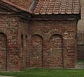Lesenes forming blind arcades, Mausoleum of Galla Placidia, Ravenna (c. 430); dentils under the eaves.