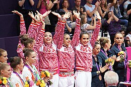 Londra 2012 Gimnastica ritmică - Echipa Câștigătorului Rusia.jpg