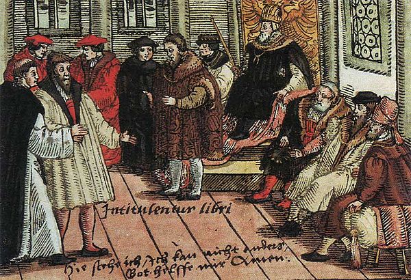 Luther in Worms, a 1577 colorized woodcut