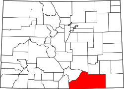 map of Colorado highlighting Las Animas County