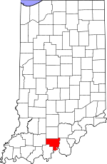 Map of Indiana highlighting Crawford County