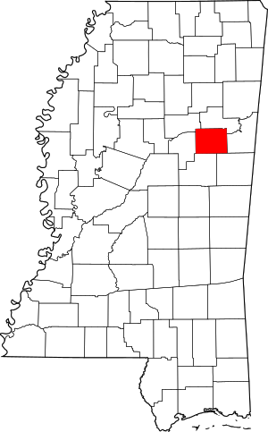 Map of Mississippi highlighting Oktibbeha County